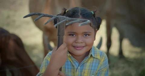 Smiling Farmer Holding Rake – Portrait with Pop Thailand Cine Look Video stock 313647214