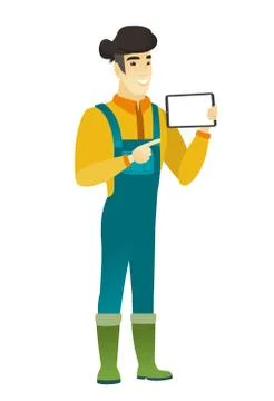 Smiling farmer holding tablet computer Stock Illustration