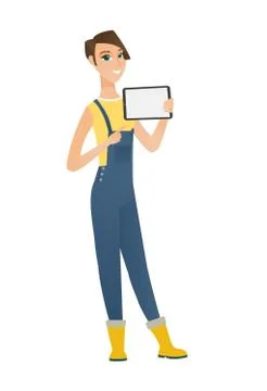 Smiling farmer holding tablet computer Stock Illustration
