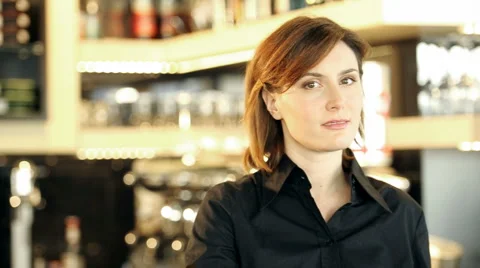 Smiling Female Bar Tender Stock Footage 1078426