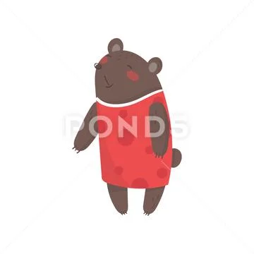 Smiling female bear dressed in human clothes. Cartoon character of wild forest Stock Illustration