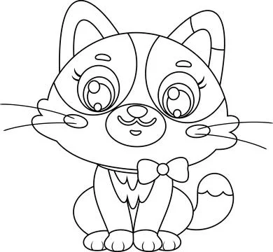 Smiling Female Cat Cartoon Character Sitting With Bow Stock Illustration
