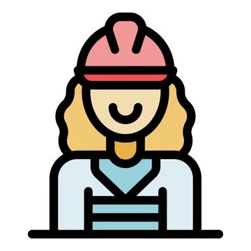 Smiling female construction worker wearing pink hard hat and safety vest, Stock Illustration