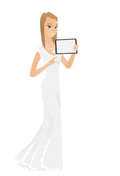 Smiling fiancee holding tablet computer. Stock Illustration