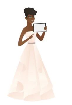 Smiling fiancee holding tablet computer. Stock Illustration