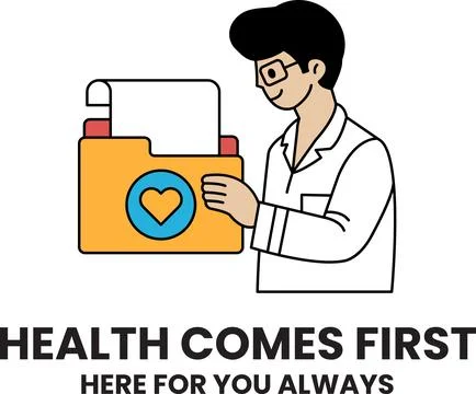 Smiling figure holds folder with heart symbol Stock Illustration