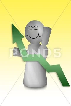 Smiling figurine with ascending market graphs Stock Illustration
