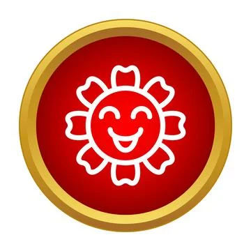 Smiling flower character icon on red background Stock Illustration