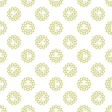 Smiling Flower vector Groovy Style linear seamless pattern Stockillustratie