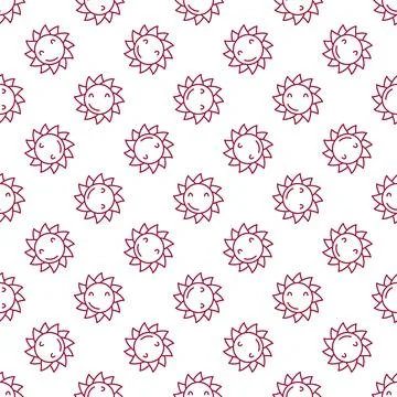 Smiling Flower vector linear seamless pattern 스톡 일러스트