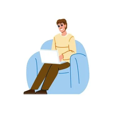 Smiling freelancer working from home using laptop on armchair Stock Illustration