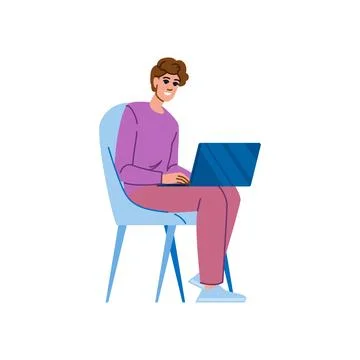 Smiling freelancer working on laptop sitting on chair Stock Illustration