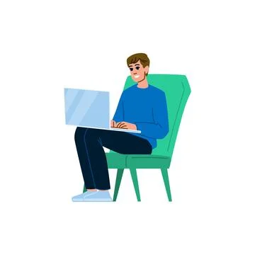 Smiling freelancer working remotely from home using laptop Stock Illustration