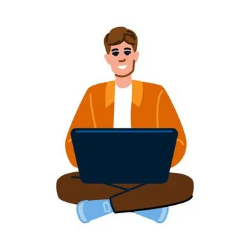 Smiling freelancer working remotely with laptop on floor Stock Illustration