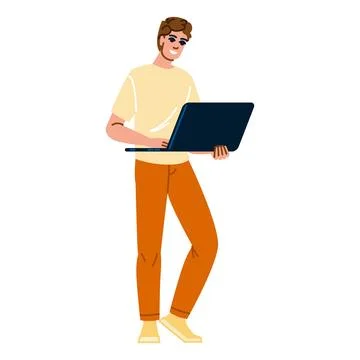 Smiling freelancer working remotely on laptop, enjoying freedom and flexibili Stock Illustration
