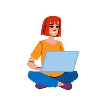 Smiling freelancer working remotely with laptop on floor Stock Illustration