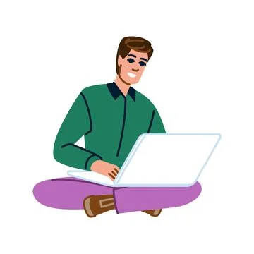 Smiling freelancer working remotely with laptop on floor Stock Illustration