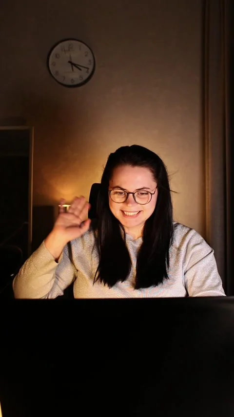 Smiling friendly female freelancer having online conference call with client Stock Footage 305484587