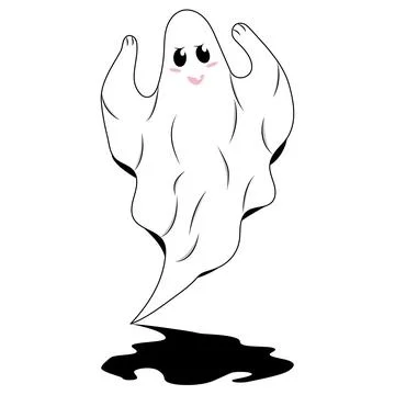 Smiling ghost with large eyes and a black shadow. Illustrazione stock