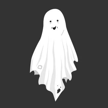 Smiling ghost in an old tattered sheet isolated on black background. Ghost Stock Illustration
