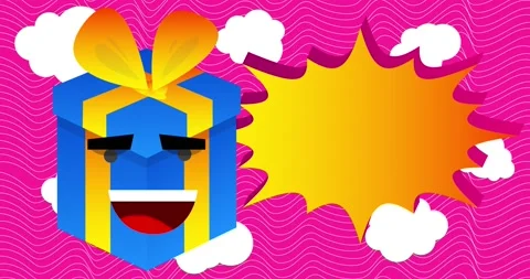 Smiling Gift Box with explosion bubble Stock Footage 219468173