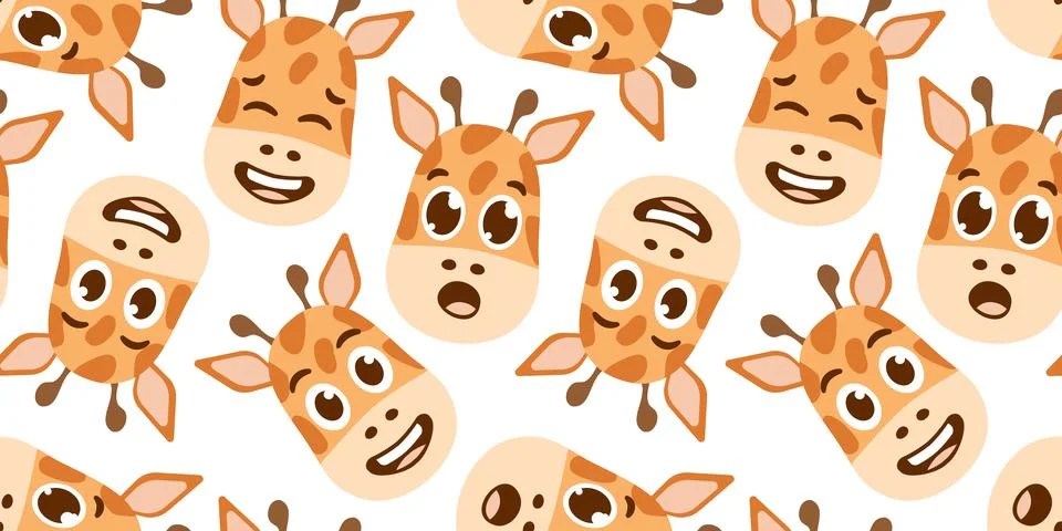 Smiling Giraffe Face Pattern for kid design. Repeat seamless print with Stock Illustration