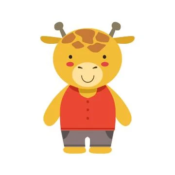 Smiling Giraffe In Red Top And Brown Pants Cute Toy Baby Animal Dressed As Stock Illustration