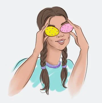 Smiling girl with easter colored gingerbread cookies Stock Illustration
