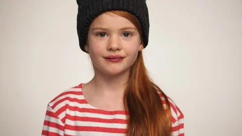 Smiling girl in hat Stock Footage 86348410