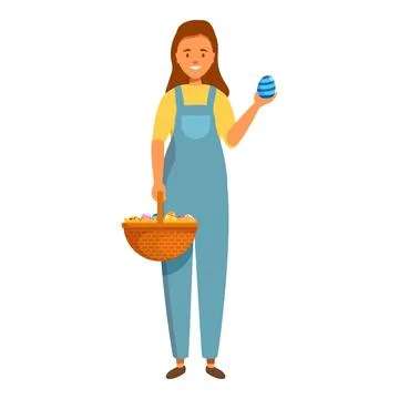 Smiling girl holding easter egg and basket full of eggs Stock Illustration