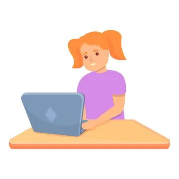 Smiling girl programming icon, cartoon style 스톡 일러스트