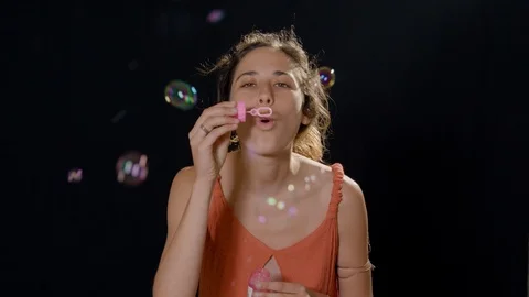 Smiling Girl with Soap Bubbles Video stock 89455680