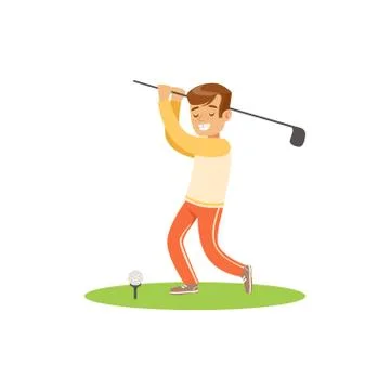Smiling golf player hitting the ball vector Illustration Stock Illustration