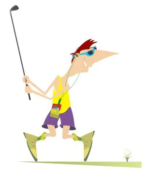 Smiling golfer aiming to do a good kick isolated illustration Stock Illustration