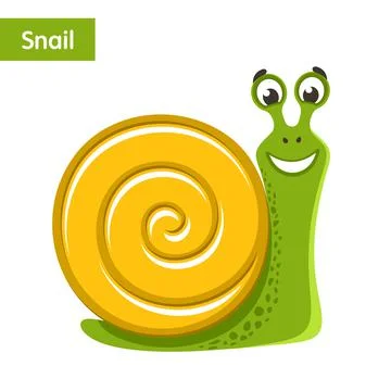 Smiling green snail with yellow shell.  Stock Illustration