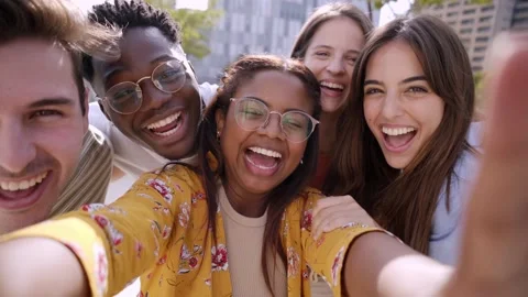 Smiling Group people having fun together and celebrating outdoors. Crazy Stock Footage 233471827