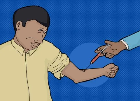 Smiling Guy Getting Blood Test Stock Illustration