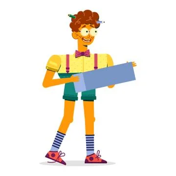 Smiling guy holding an object in his hands. Stock Illustration
