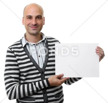 Smiling guy holds a blank placard Stock Photos
