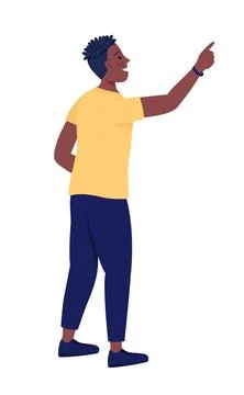 Smiling guy pointing with finger semi flat color vector character Stock Illustration