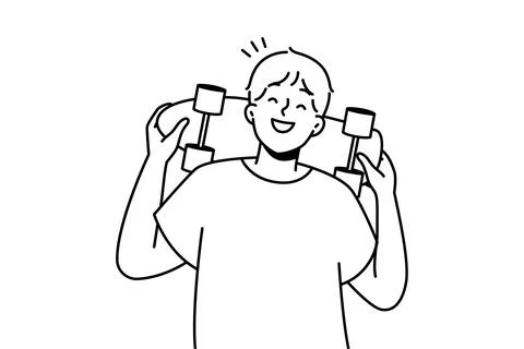 Smiling guy posing with skateboard 库存插图