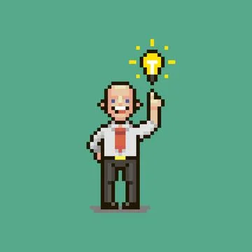 Smiling guy in a white shirt with a red tie next to him glows a light bulb Illustrazione stock