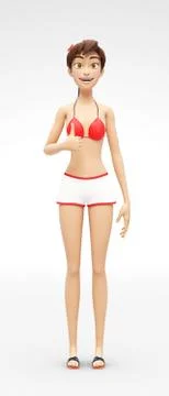 Smiling, Happy Jenny - 3D Character Shows Thumbs Up Cheerfully Stock Illustration