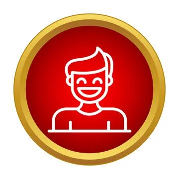 Smiling happy man icon inside red golden circle Stock Illustration