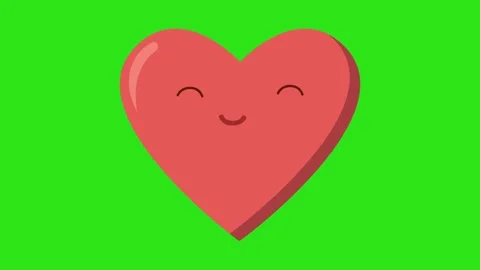 Smiling Happy Red Heart Icon with Kawaii Face Isolated on Green Screen Stock Footage 345931343