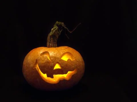 Smiling head made of pumpkin. Fotos Stock
