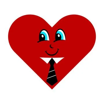 Smiling Heart Character with Tie Vector Illustration Stock Illustration