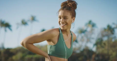 Smiling is her pre workout routine Stock Footage 124252434