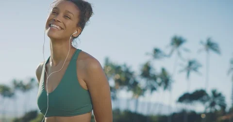 Smiling is her pre workout routine Stock Footage 124253976
