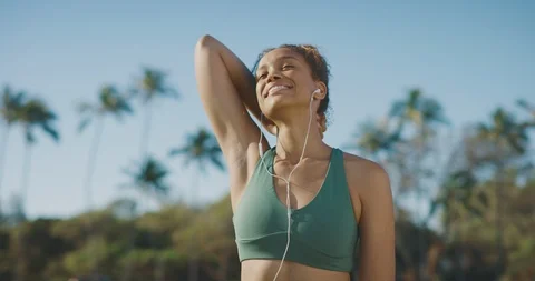 Smiling is her pre workout routine Stock Footage 124254577